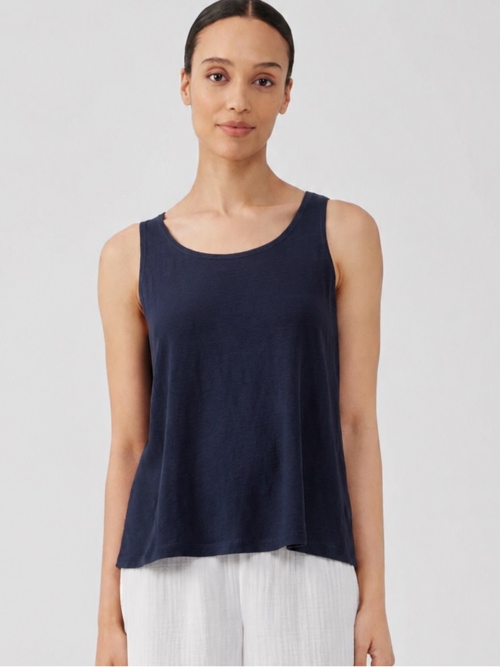 Eileen Fisher Organic Linen Jersey Tank in Ink Size 1X Lagenlook Coastal Beachy